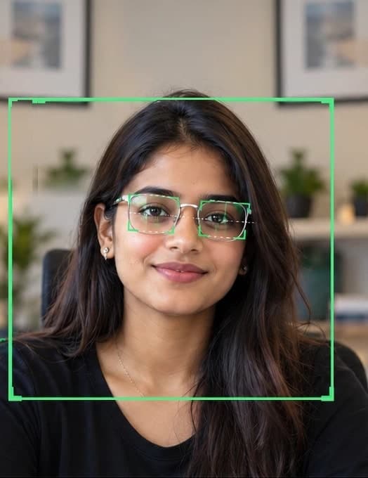 Priya R. on camera with face and eye tracking active